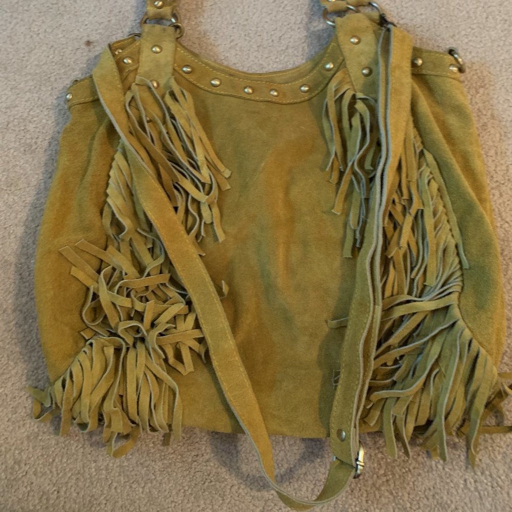 Mustard Yellow Fringe Suede Purse